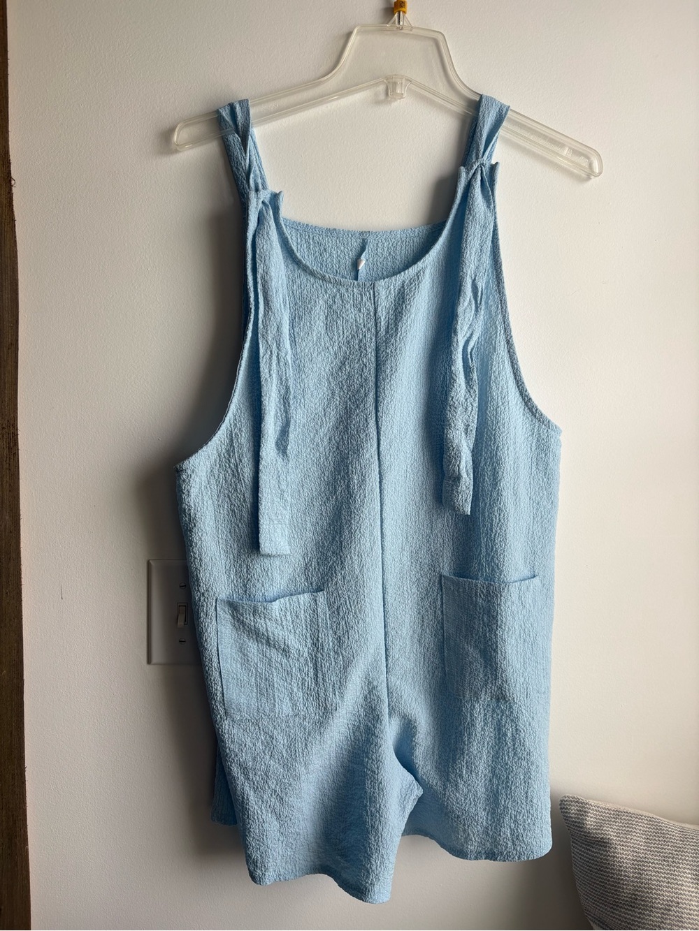 Amazon Light Blue Tie-Shoulder Textured Bodysuit Romper